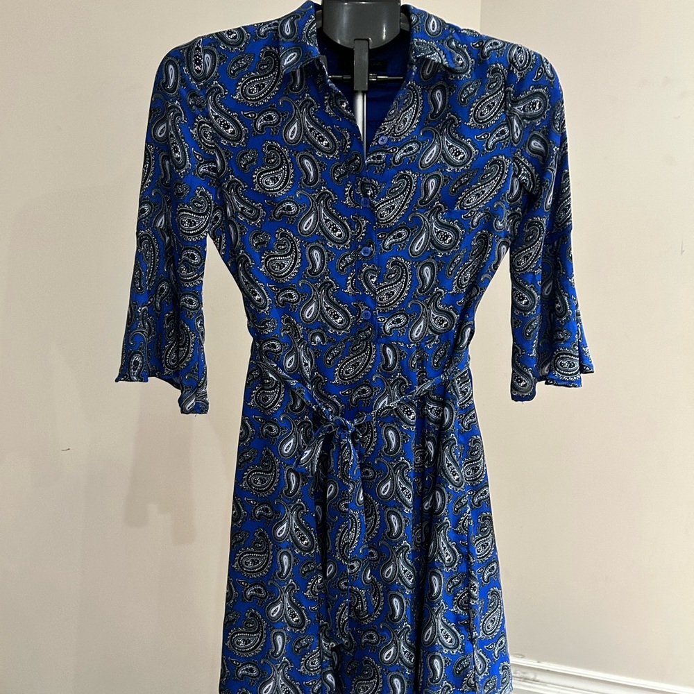 Banana Republic Blue Paisley Long Sleeve Dress